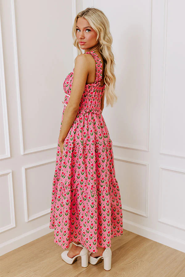 Southern Charm Floral Midi Dress in Pink