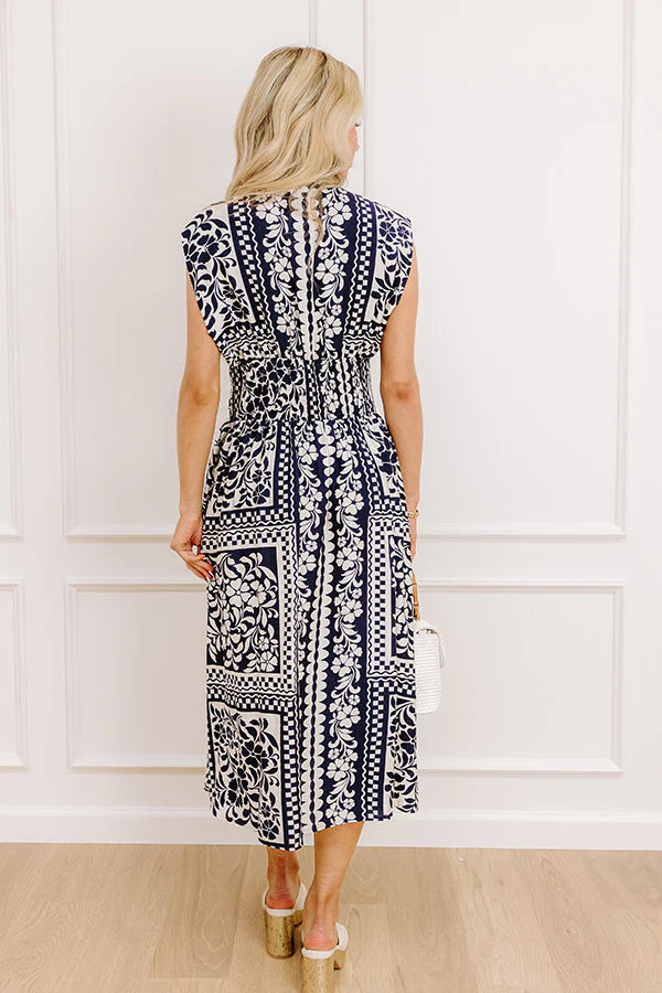 Hawaii Holiday Floral Midi Dress in Navy