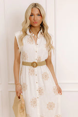 Oceanfront Views Embroidered Linen-Blend Midi Dress