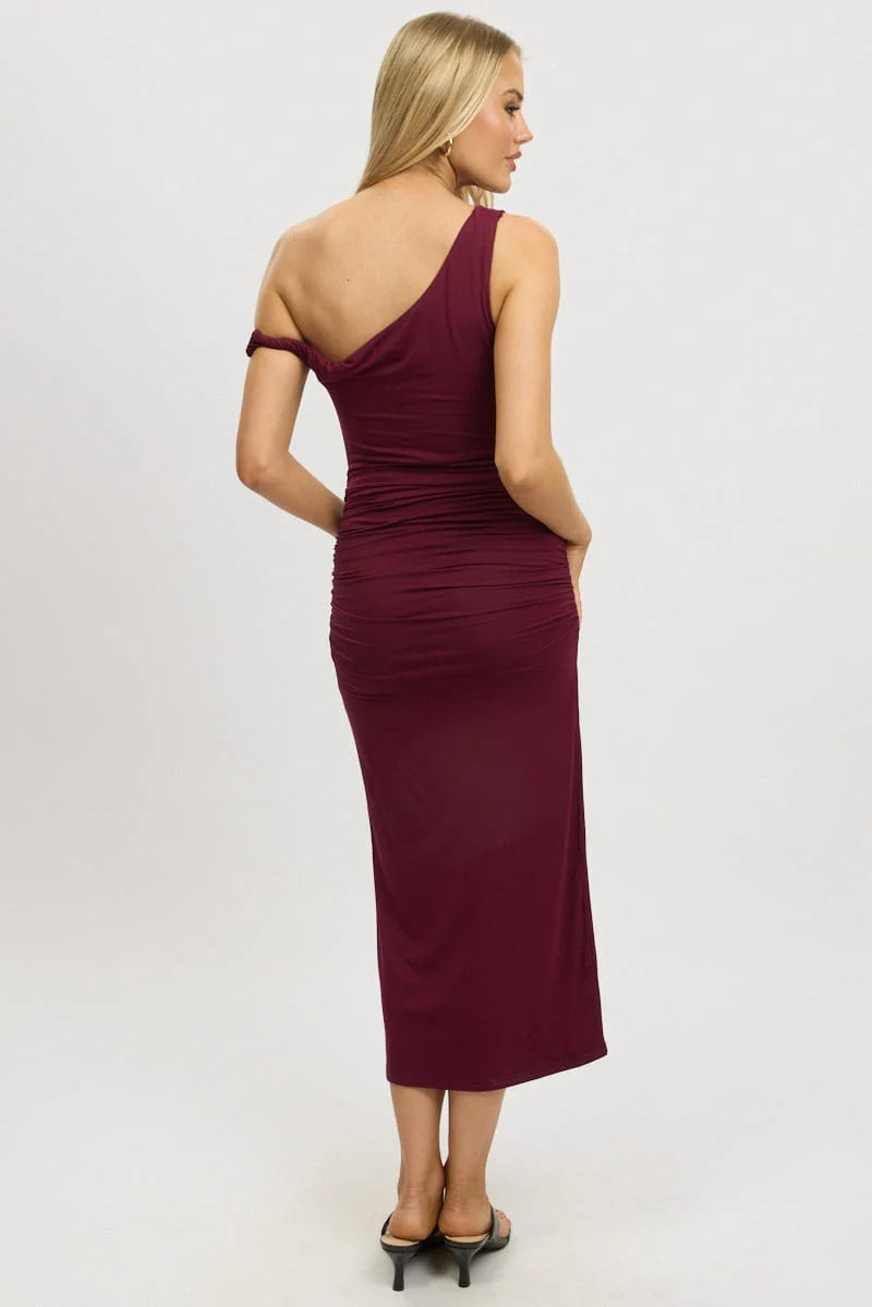 Red Bodycon Dress Twist Off Shoulder