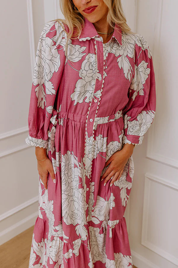 Bistro Bound Floral Midi Dress in Blush