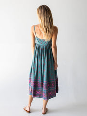 Gigi Midi Dress - Teal Floral Border