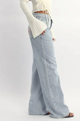 Denim Wide Leg Jeans Ribbon Pocket