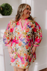 Life In Full Bloom Mini Dress in Pink Curves