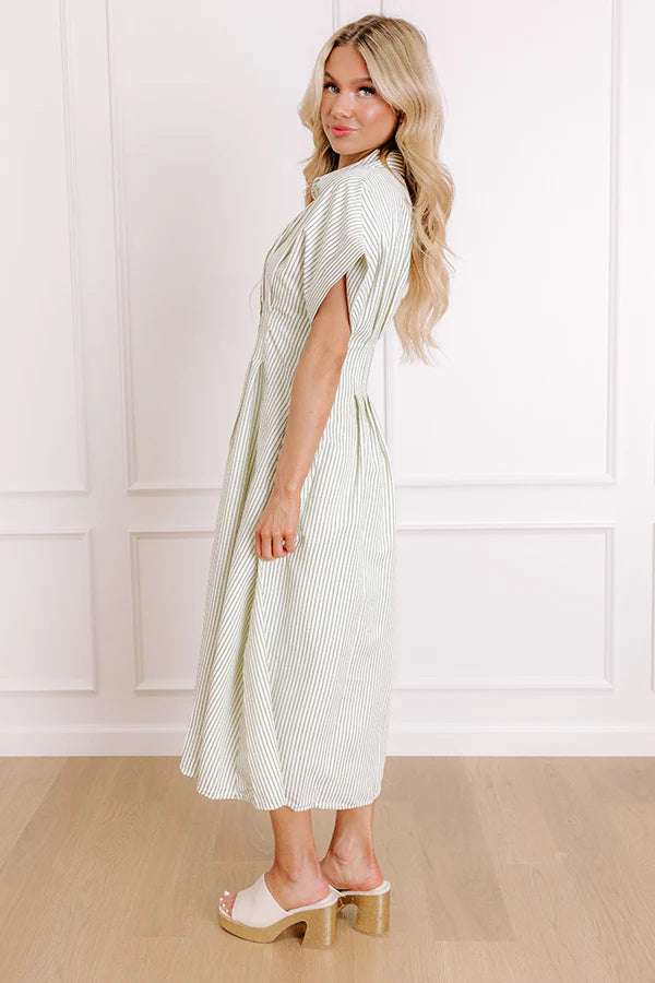 Sunlit Stroll Stripe Maxi Dress in Sage