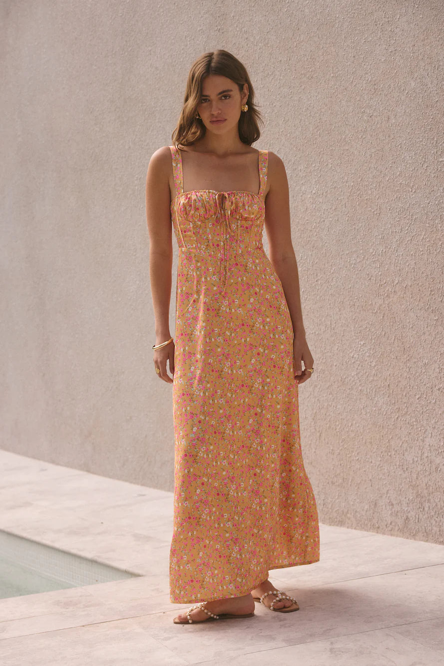 FORTUNATE ONE Florence Satin Maxi Dress Orange