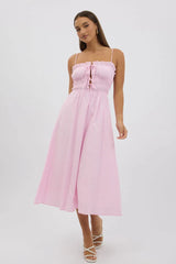 Pink Stripe Midi Dress Ribbon Detail Strappy