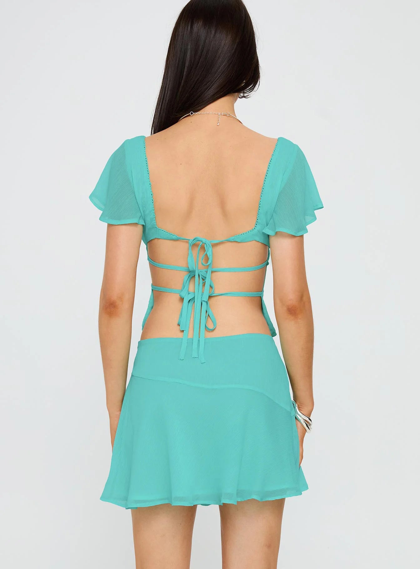 Pappilion Asymmetrical Mini Skirt Aqua