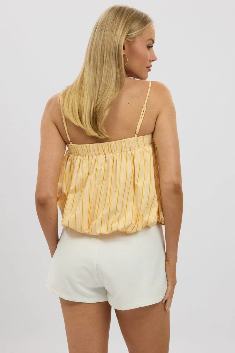 Yellow Stripe Bubble Cami Sleeveless Babydoll Balloon Volume