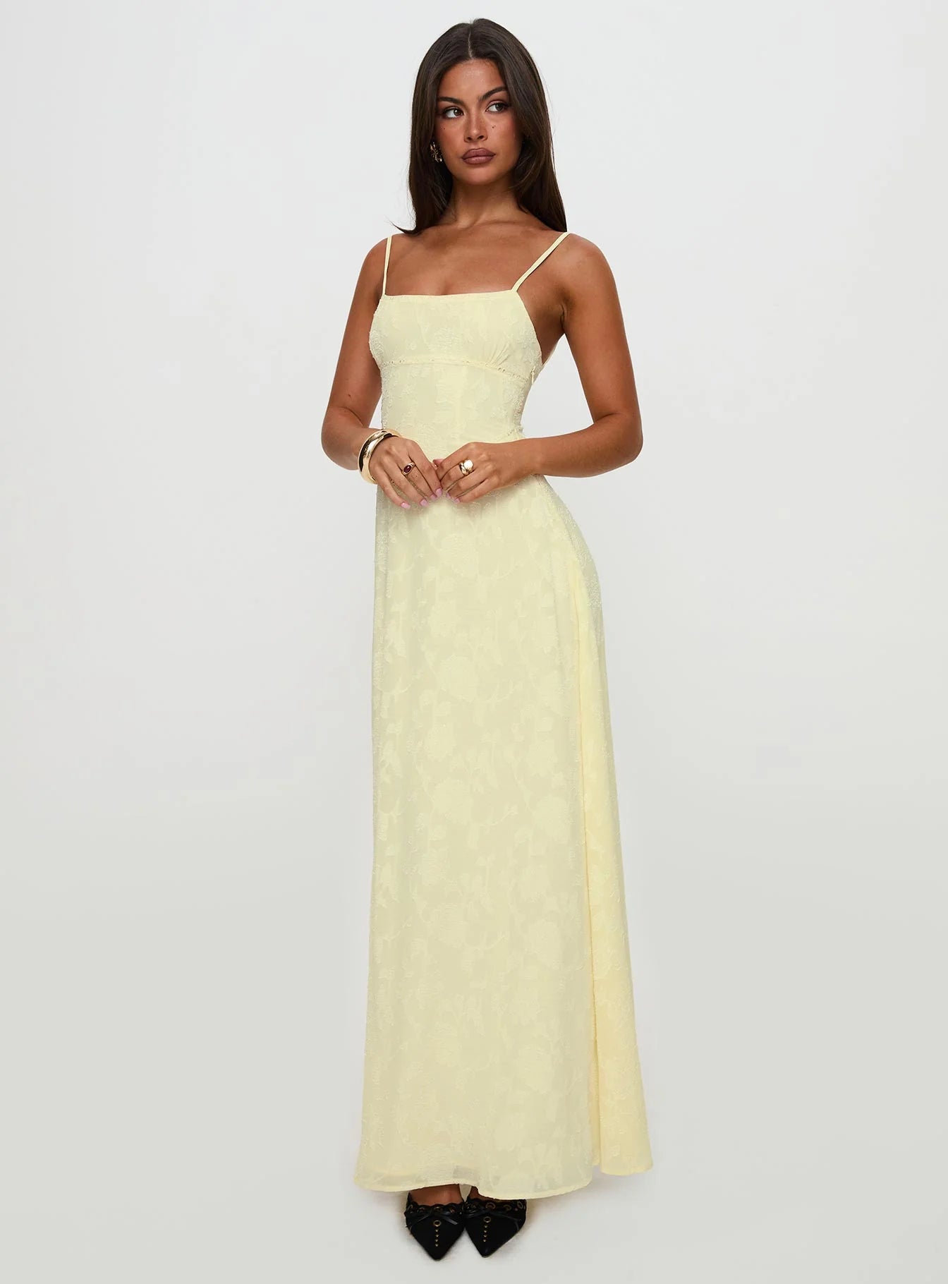 South Of France Sheer Maxi Dress Yellow Petite