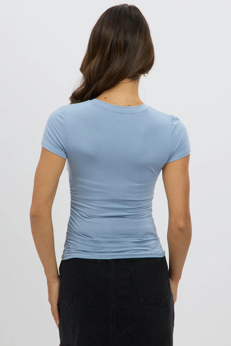 Blue T Shirt Short Sleeve Crew Neck Modal