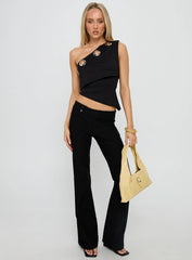 Noteworthy Eyelet Detail Off Shoulder Top Black