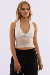 White Halter Neck Top Lace