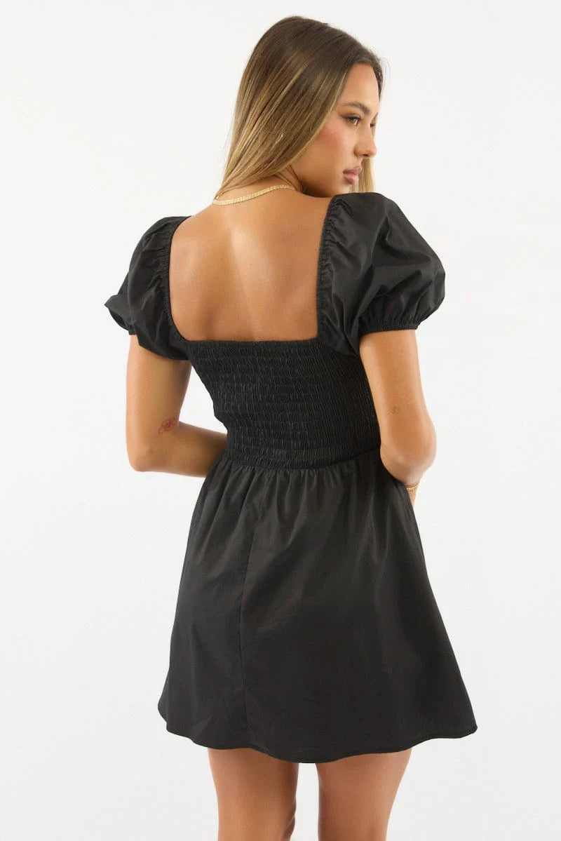 Black Mini Dress Ribbon Detail