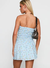 Wishing Wells Shirred Mini Dress Blue Floral