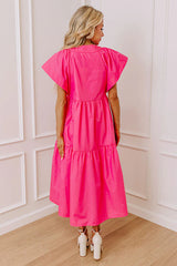 Subtle Charm Button Down Midi Dress in Pink