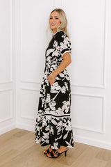 Whimsical Days Floral Midi Dress in Black