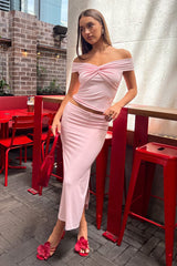 Pink Midaxi Skirt High Rise Supersoft Picot Trim Lined