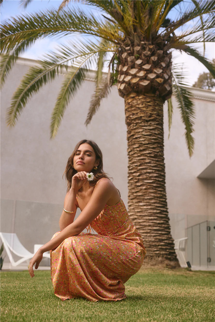 FORTUNATE ONE Florence Satin Maxi Dress Orange