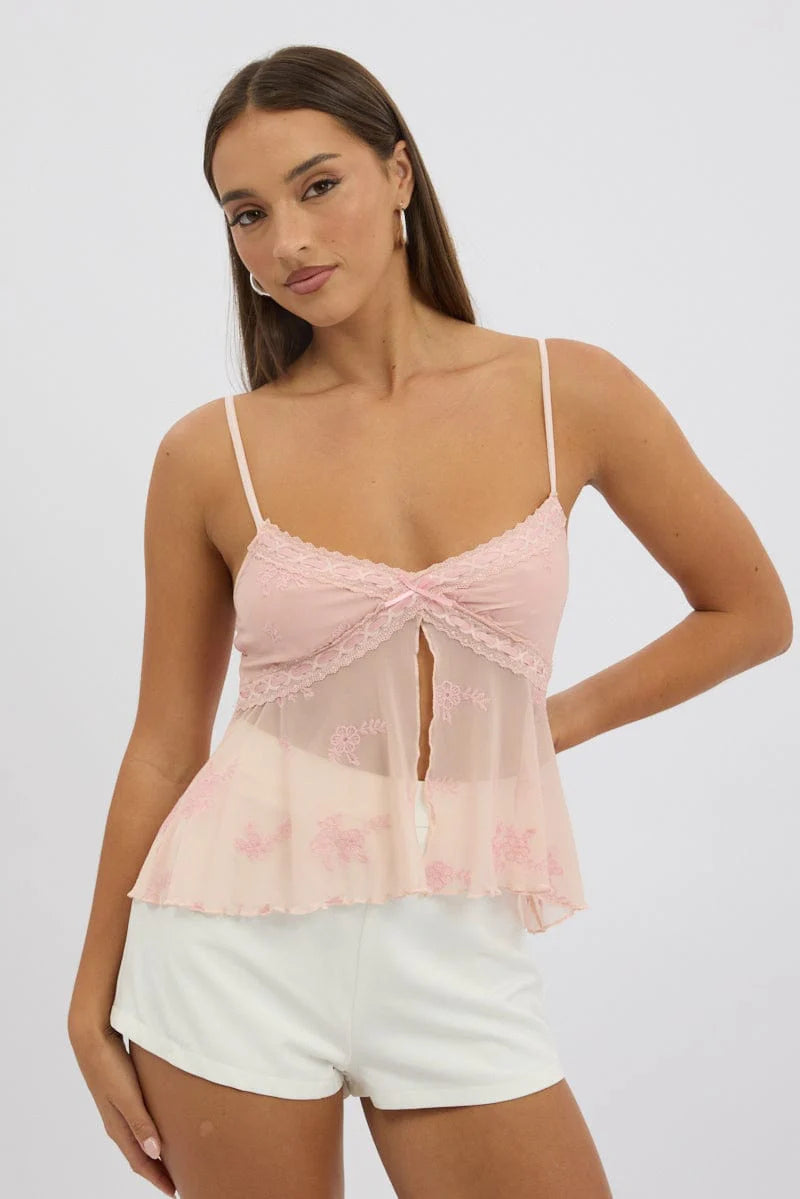 Pink Cami Top Mesh