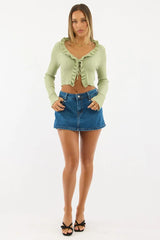 Green Ruffle Cardigan Long Sleeve