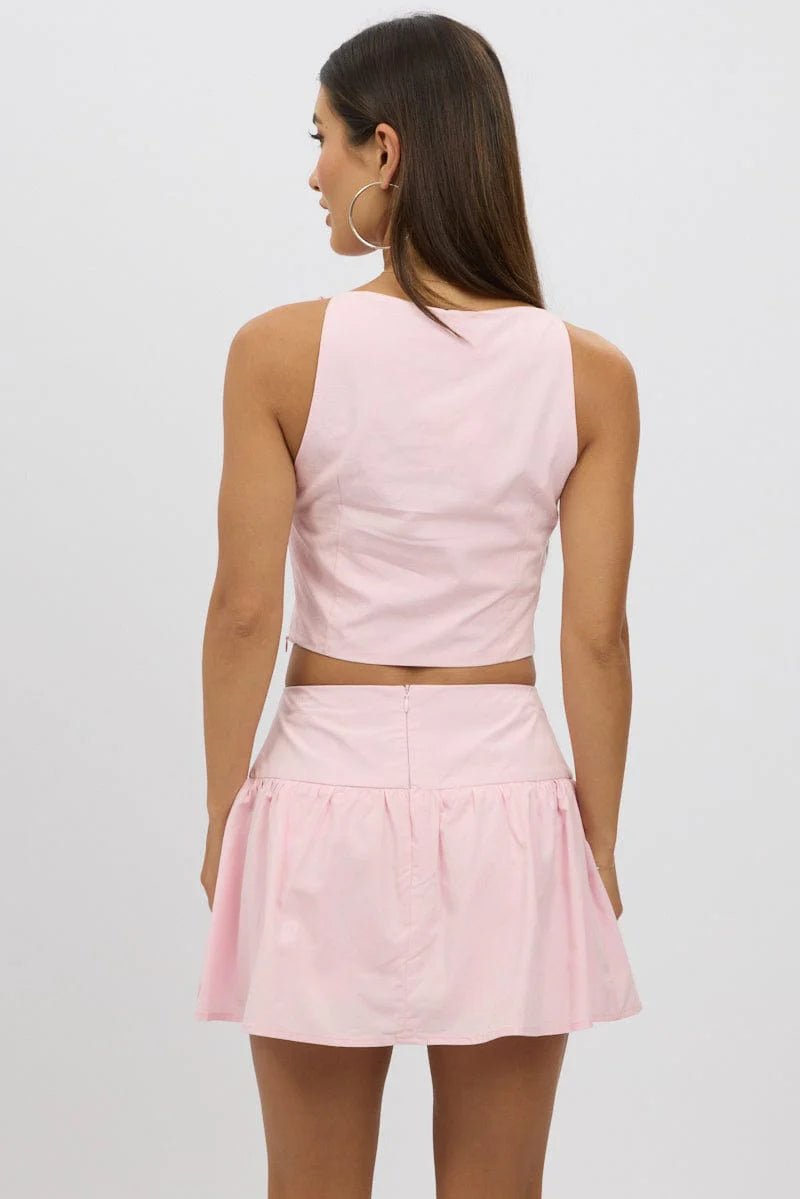 Pink Cami Sleeveless Boat Neck Bow Detail