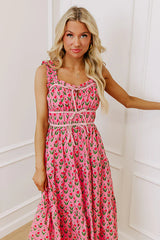 Southern Charm Floral Midi Dress in Pink