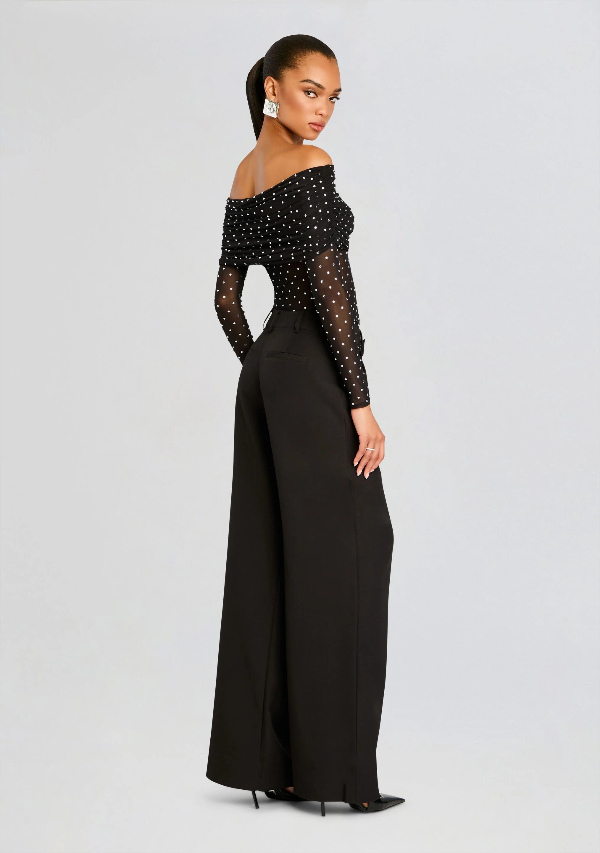 Oriana Embellished Mesh Top