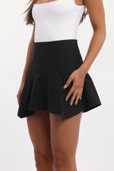 Black Stripe Scarf Hem Mini Skirt High Rise