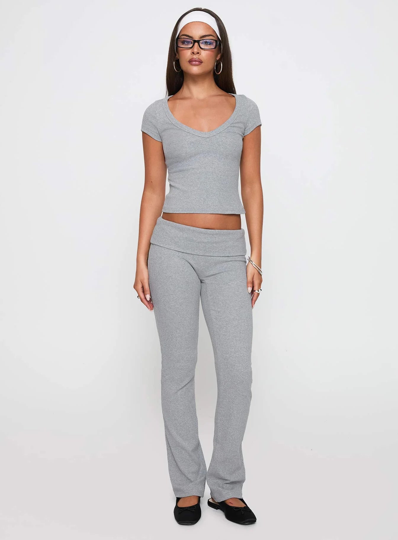 Lovely Day V Neck Top Grey Marle