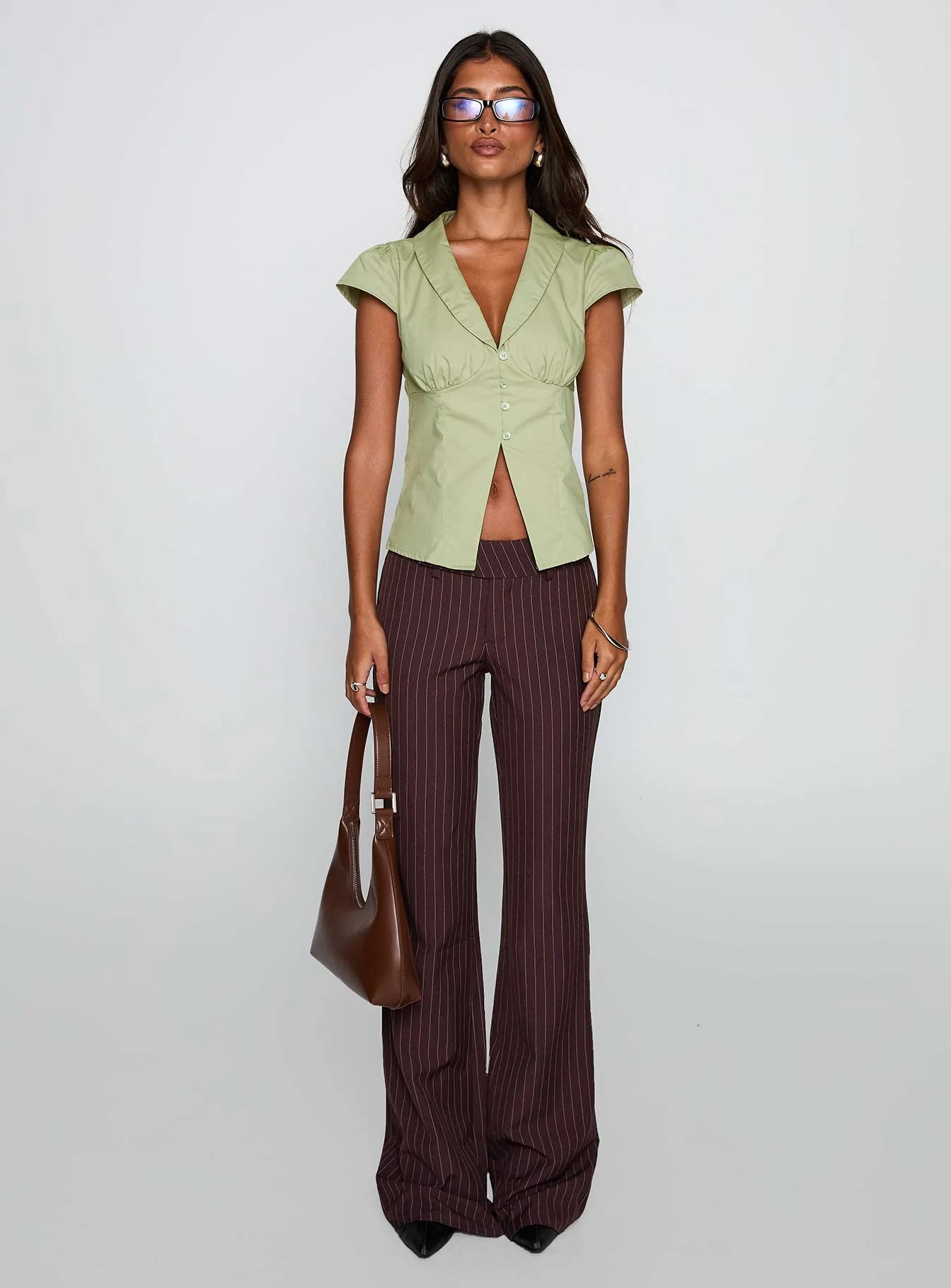 Crowd Control Collared Top Sage