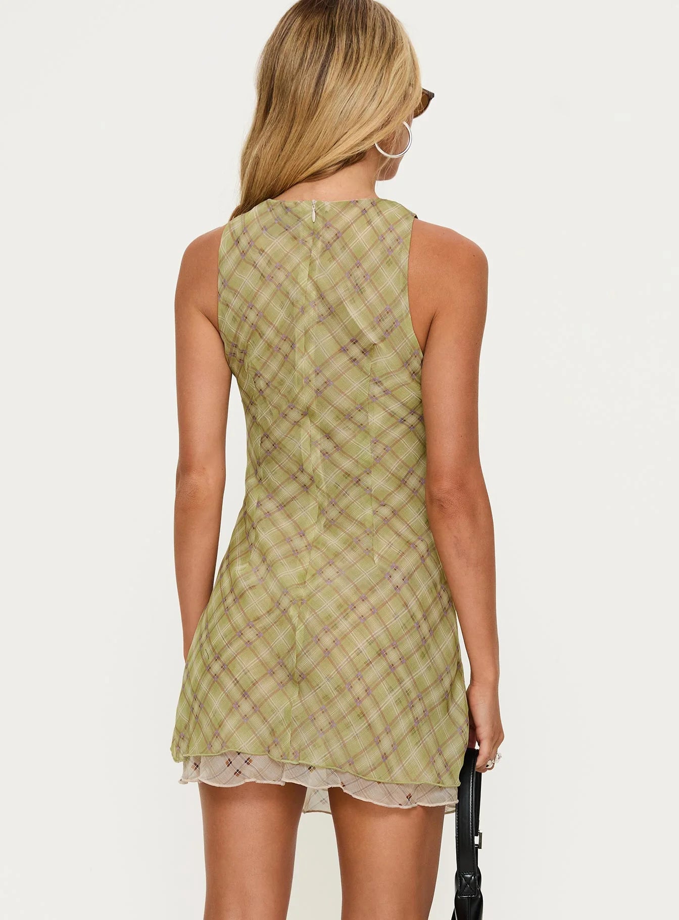 Buffie Shoulder Mini Dress Green Check