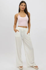 Pink Cami Top Ribbon Lace Neck