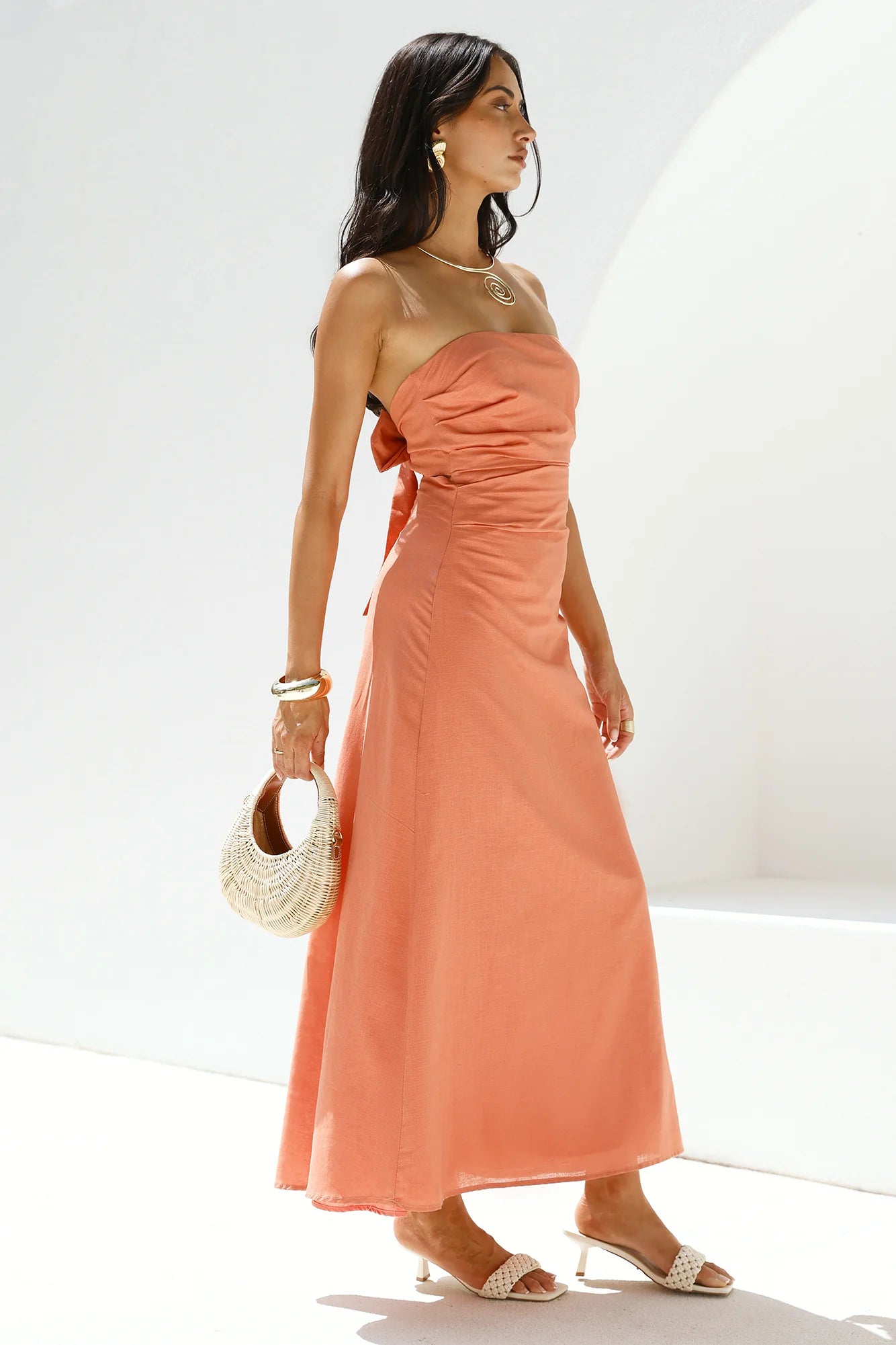 Yasmin Strapless Maxi Dress Coral