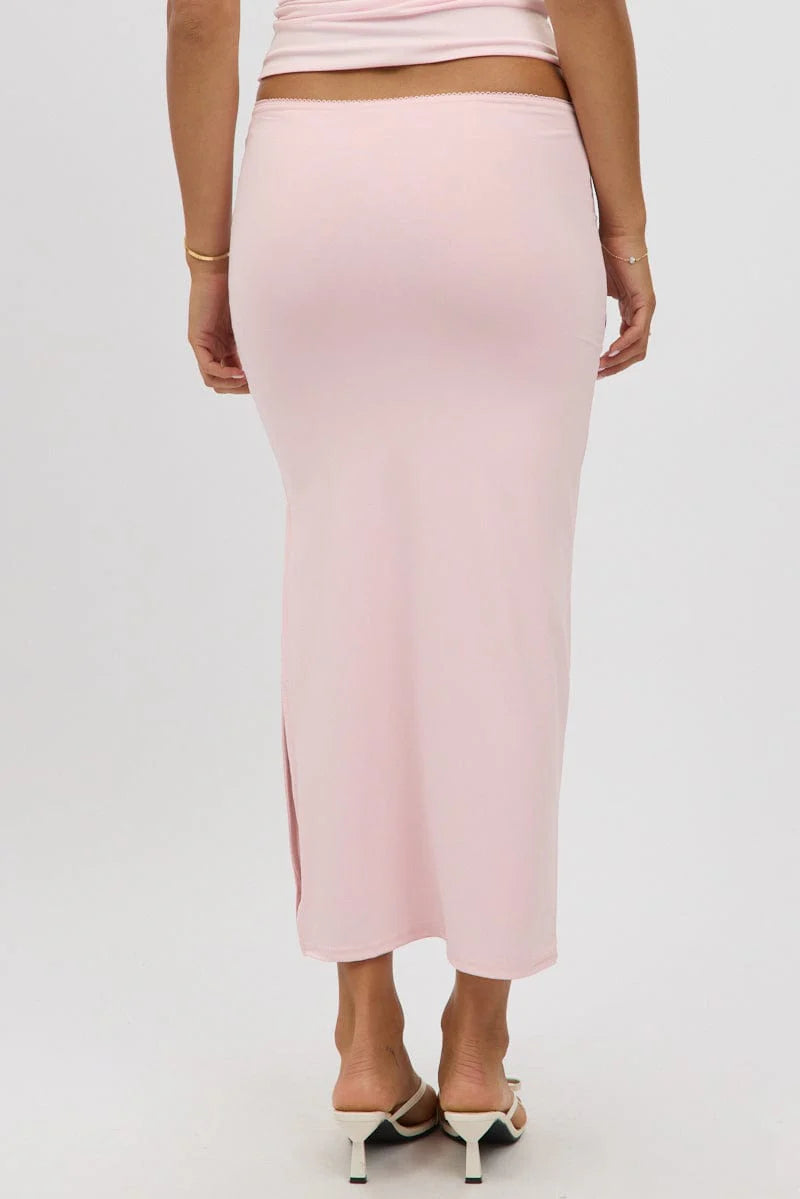 Pink Midaxi Skirt High Rise Supersoft Picot Trim Lined