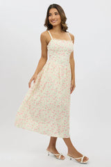 White Ditsy Midi Dress Lace Trim