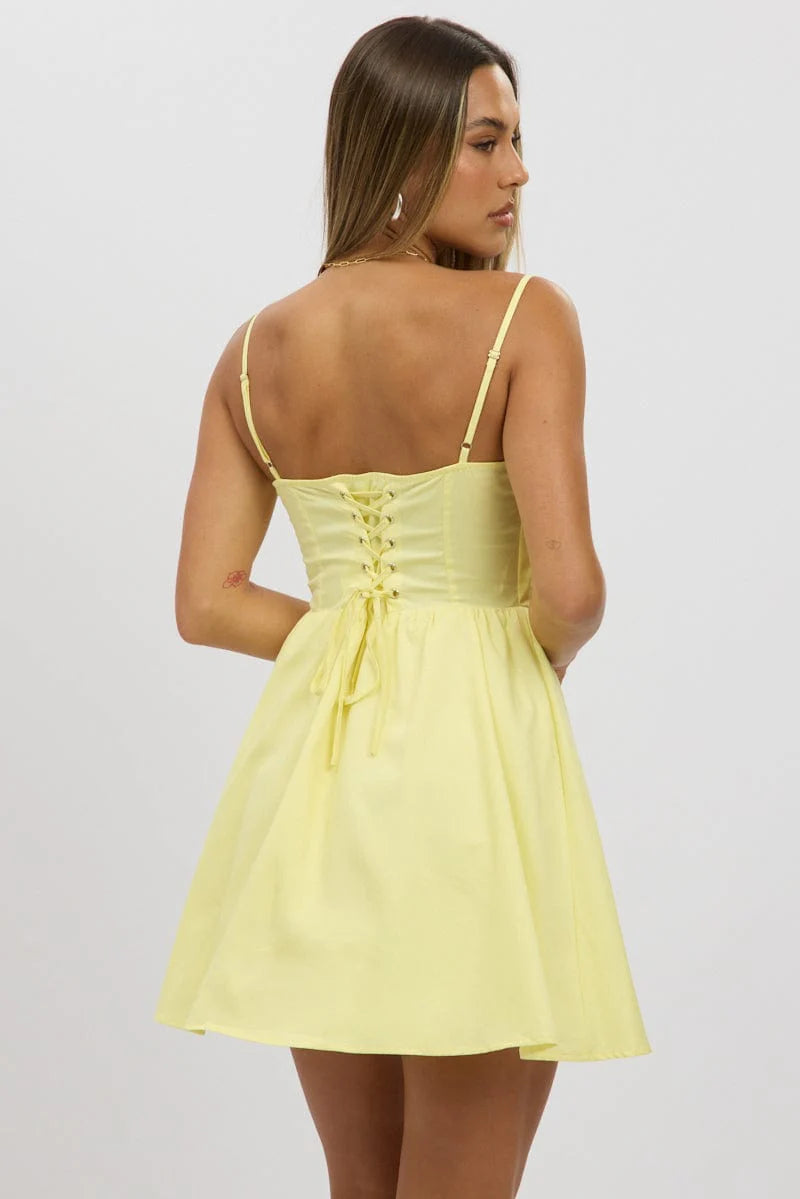 Yellow Fit And Flare Dress Poplin Mini