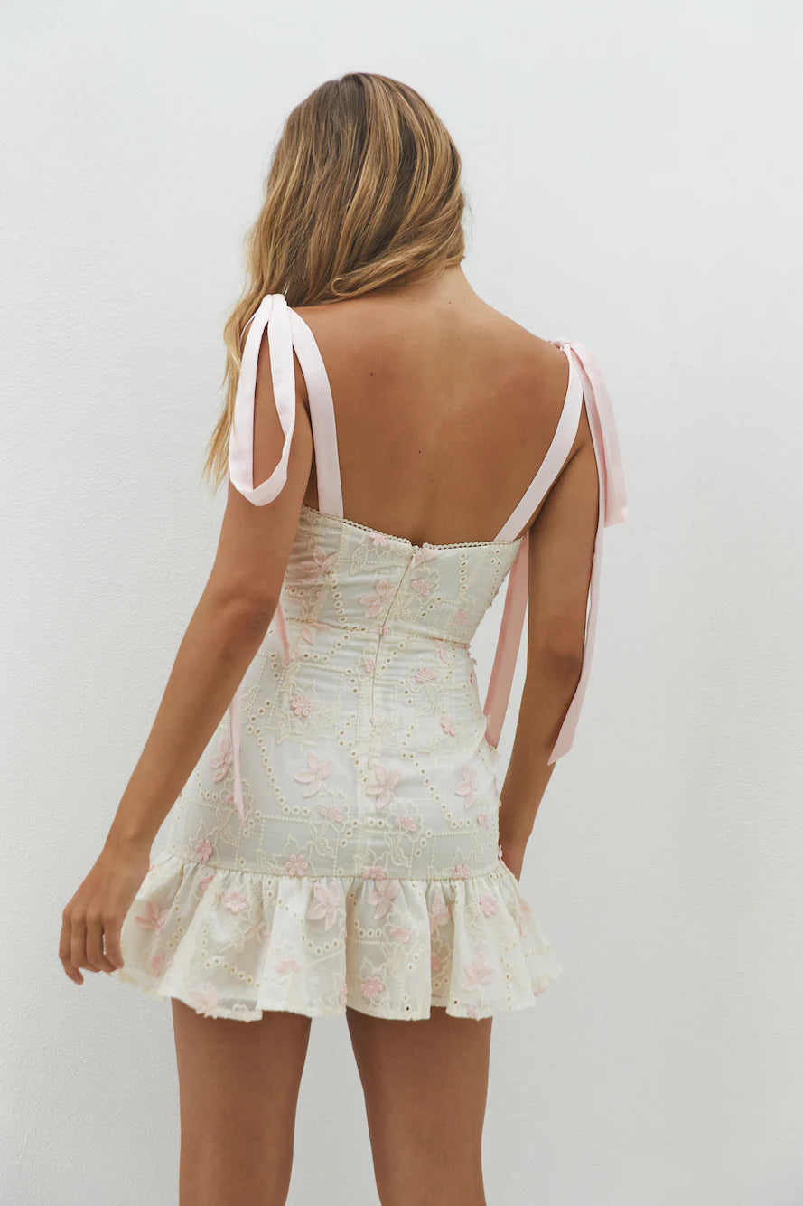Blossom Embellish Mini Dress Cream