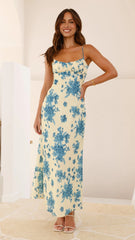 Margie Midi Dress - Yellow / Blue Floral