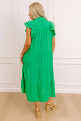 Sunny Spritzer Tiered Midi Dress in Kelly Green
