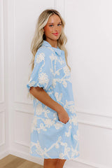 Floral Statement Embroidered Mini Dress in Sky Blue