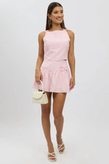Pink Mini Skort High Rise Lined Bow Detail