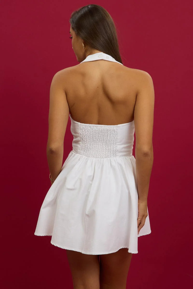 White Halter Neck Mini Dress