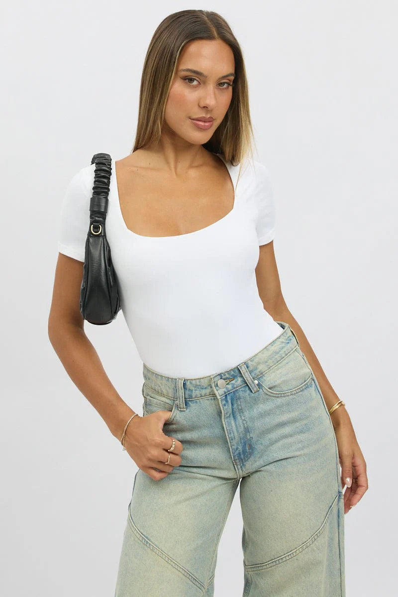 White Bodysuit Short Sleeve Supersoft