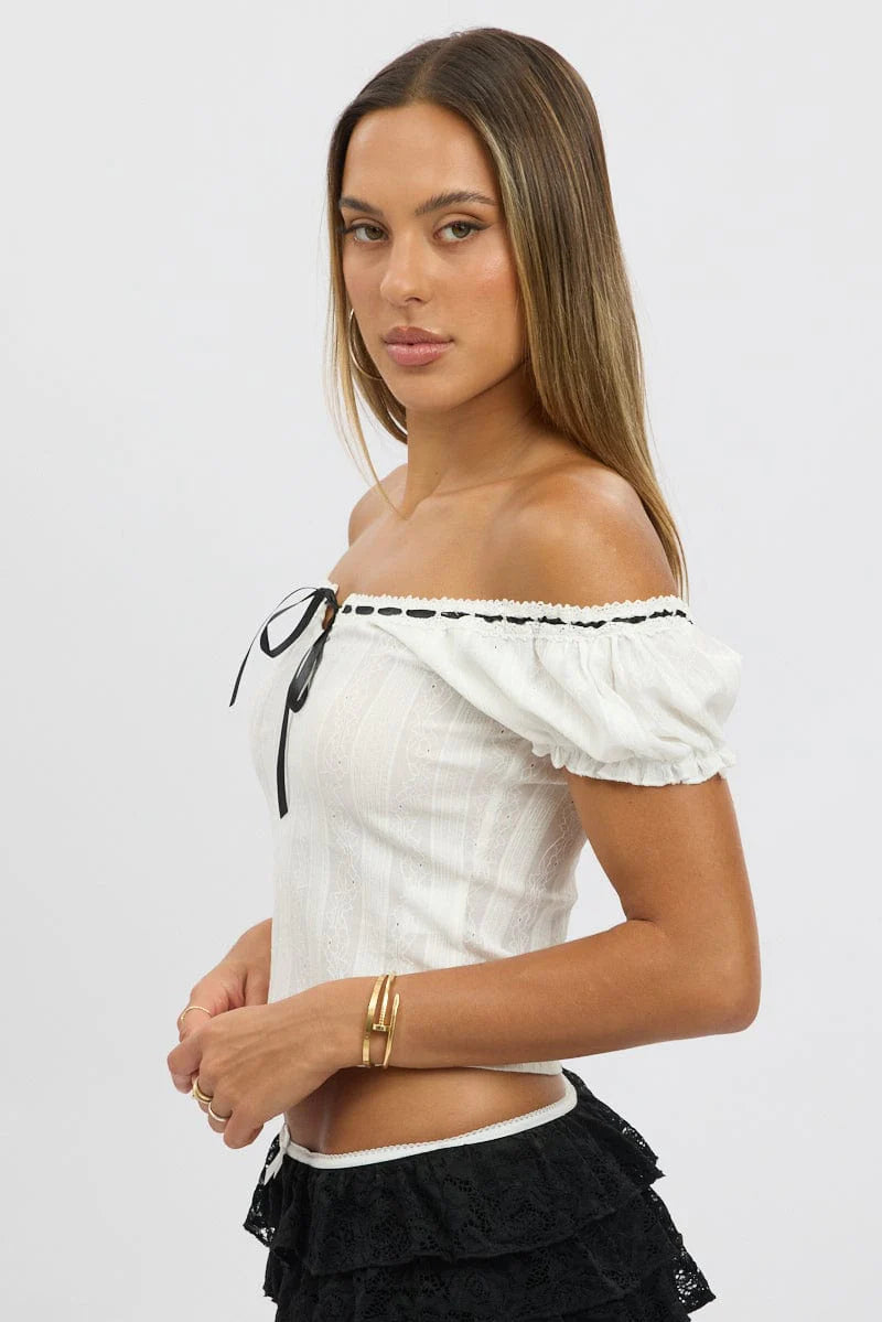 White Puff Sleeve Top Short Sleeve