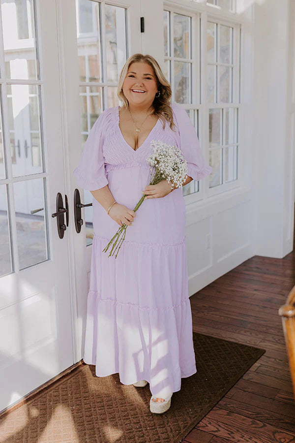 Charming Glance Tiered Maxi Dress in Dusty Purple Curves