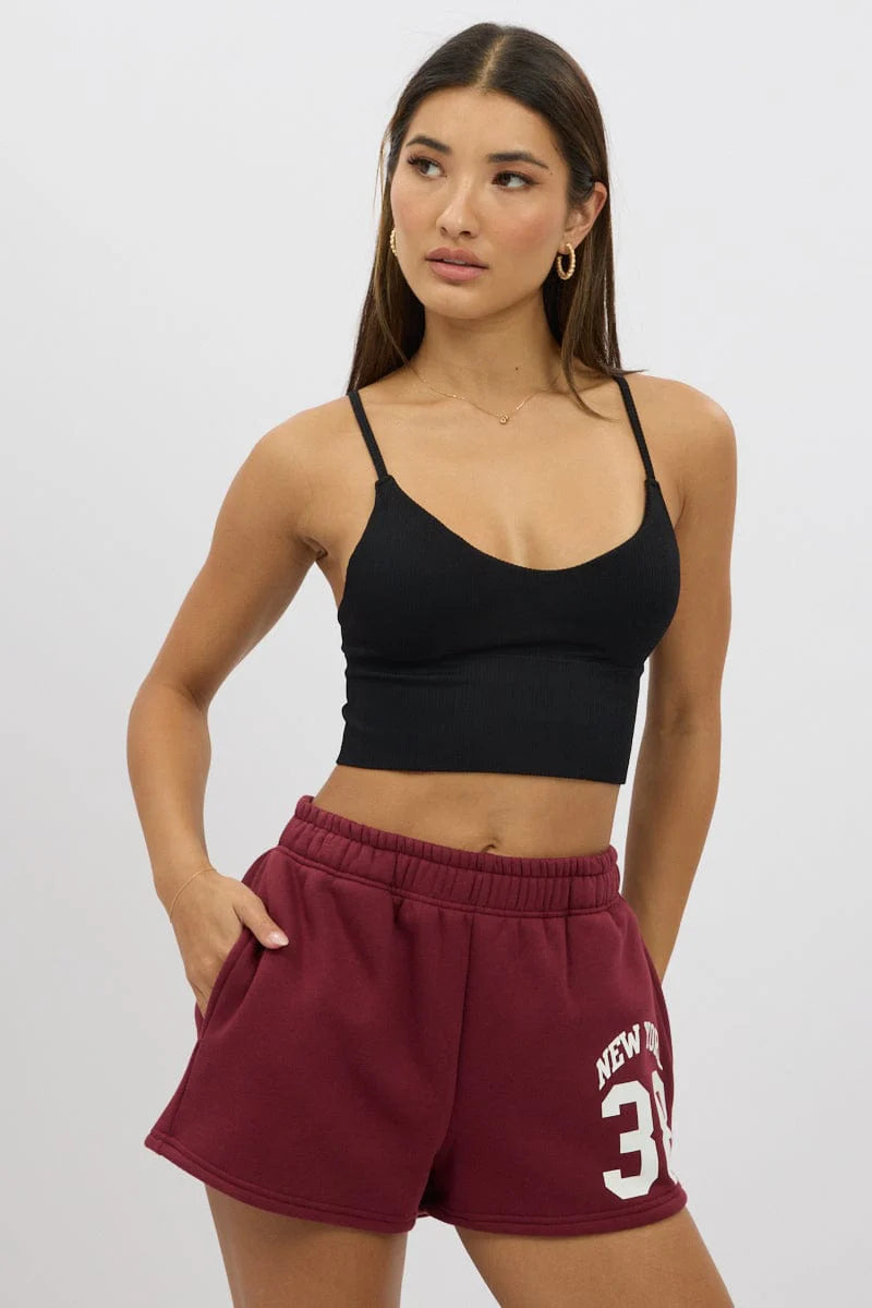 Black V Neck Cami Crop Top Seamless