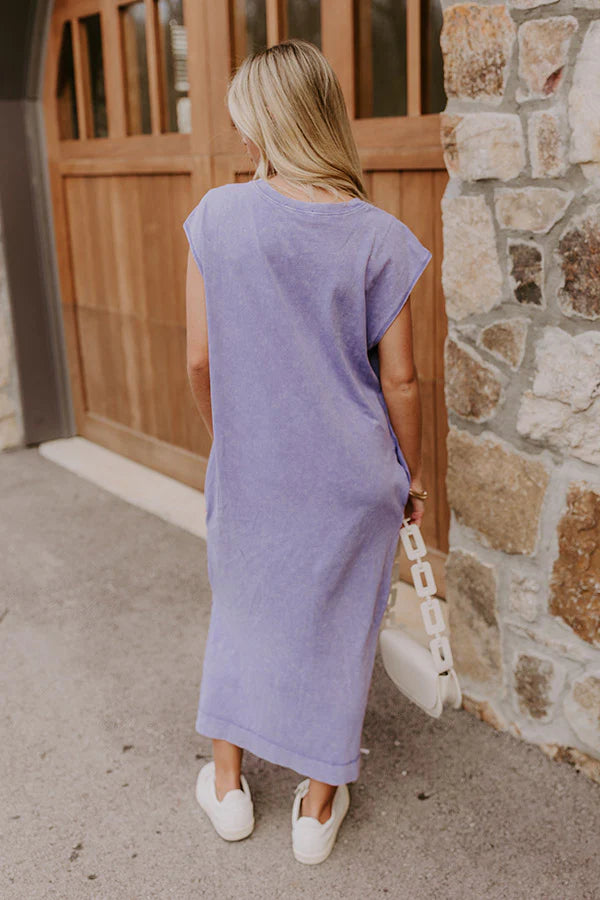 Beach Daydream Vintage Wash Midi Dress in Purple