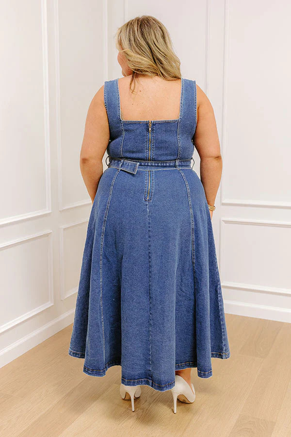 Downtown Stroll Denim Maxi Dress Curves