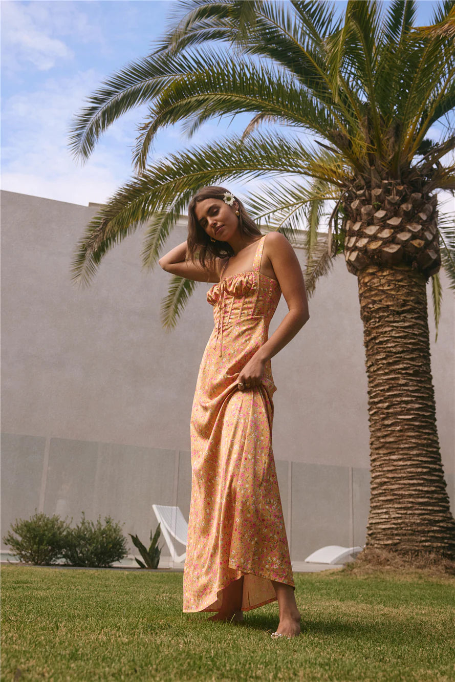 FORTUNATE ONE Florence Satin Maxi Dress Orange